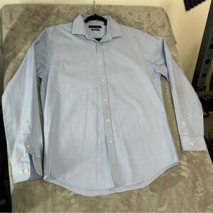 Tommy Hilfiger Men Dress Shirt 16 34/35 Blue Button Down Athletic Fit Stretch